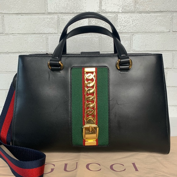 Gucci Large Sylvie Top Handle Tote Black New crossbody - Picture 2 of 16